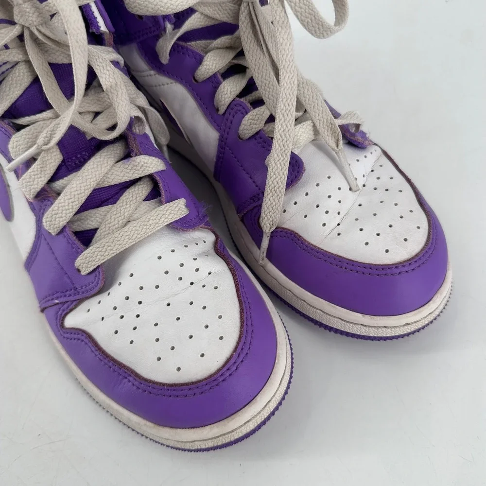 Kids Nike Air Jordan 1 Mid SE Venom Purple White High Top‎ Sneakers Sz 5.5Y
